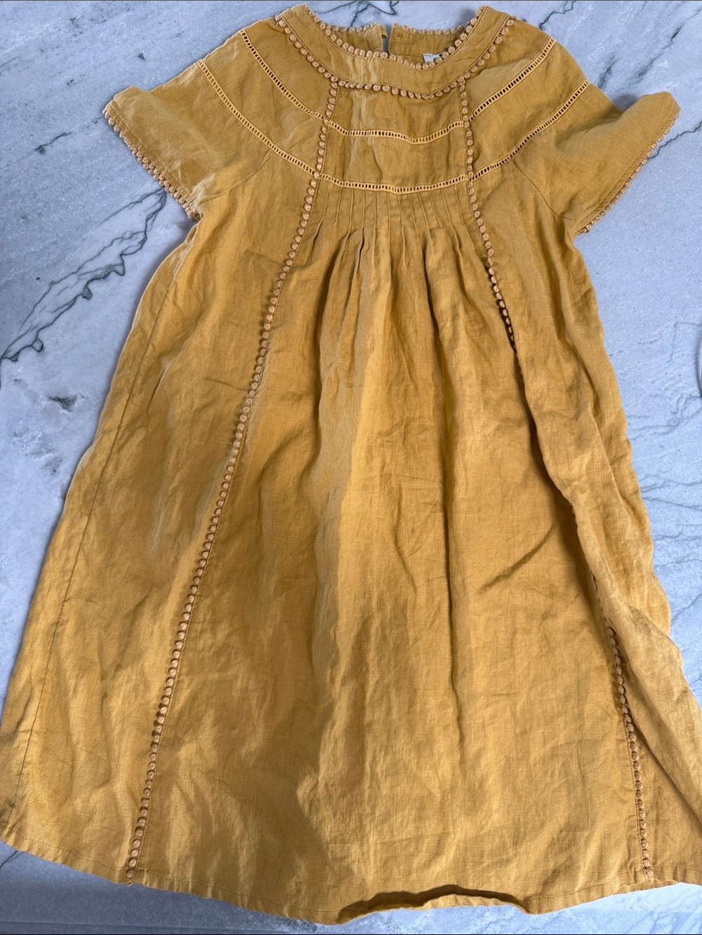 Cyrillus Paris Mustard Yellow Linen-Blend Girls' Dress